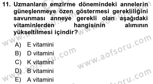 Beslenmenin Temel İlkeleri Dersi 2023 - 2024 Yılı (Final) Dönem Sonu Sınav Soruları 11. Soru