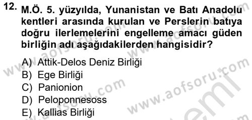 Anadolu Arkeolojisi Dersi 2014 - 2015 Yılı Tek Ders Sınav Soruları 12. Soru