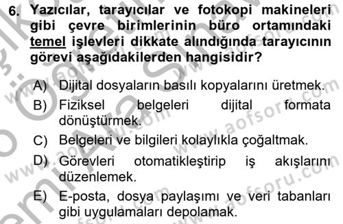 Büro Teknolojileri Dersi 2025 - 2026 Yılı (Vize) Ara Sınav Soruları 6. Soru