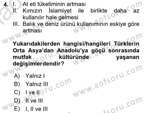 Türk Mutfak Kültürü Dersi 2022 - 2023 Yılı (Vize) Ara Sınav Soruları 4. Soru