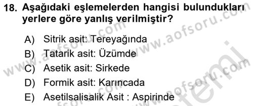 Beslenmenin Temel İlkeleri Dersi 2021 - 2022 Yılı (Vize) Ara Sınav Soruları 18. Soru