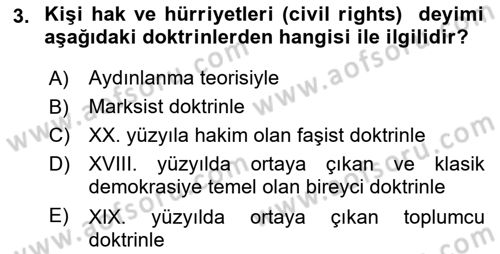 İnsan Hakları Ve Kamu Özgürlükleri Dersi 2019 - 2020 Yılı (Vize) Ara Sınav Soruları 3. Soru