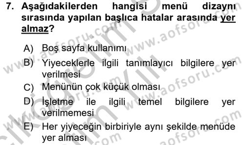 Menü Yönetimi Dersi 2016 - 2017 Yılı 3 Ders Sınav Soruları 7. Soru