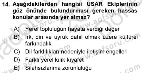 Arama Kurtarma Bilgisi ve Etik Değerler Dersi 2023 - 2024 Yılı (Final) Dönem Sonu Sınav Soruları 14. Soru