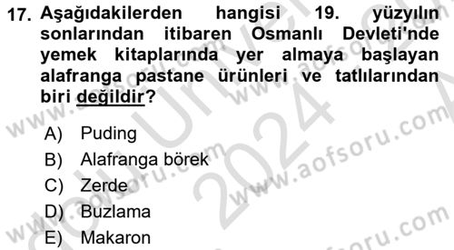 Türk Mutfak Kültürü Dersi 2024 - 2025 Yılı (Vize) Ara Sınav Soruları 17. Soru