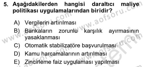 Afet Ekonomisi Ve Sigortacılığı Dersi 2023 - 2024 Yılı (Final) Dönem Sonu Sınav Soruları 5. Soru