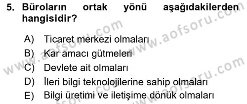 Büro Teknolojileri Dersi 2019 - 2020 Yılı (Vize) Ara Sınav Soruları 5. Soru