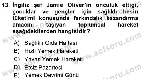 Yemek Sosyolojisi Dersi 2021 - 2022 Yılı Yaz Okulu Sınav Soruları 13. Soru