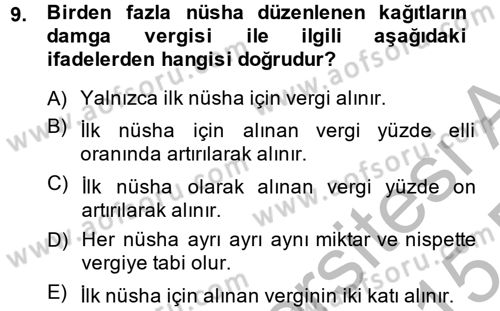 Damga Vergisi Ve Harçlar Bilgisi Dersi 2014 - 2015 Yılı (Vize) Ara Sınav Soruları 9. Soru