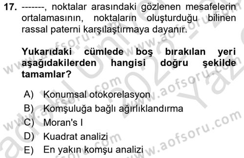Veri Analizi Ve Değerlendirme Dersi 2022 - 2023 Yılı Yaz Okulu Sınav Soruları 17. Soru