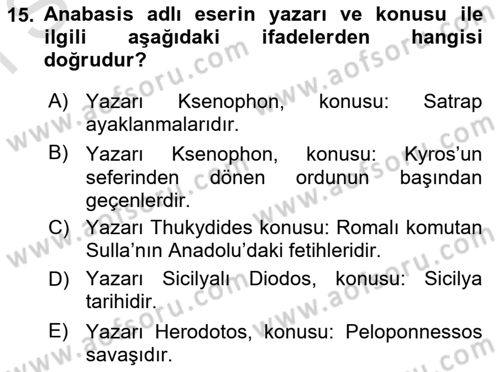 Anadolu Arkeolojisi Dersi 2019 - 2020 Yılı (Final) Dönem Sonu Sınav Soruları 15. Soru