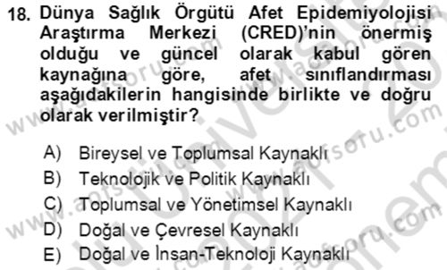 Acil Çağrı Yönetimi Dersi 2021 - 2022 Yılı (Final) Dönem Sonu Sınav Soruları 18. Soru