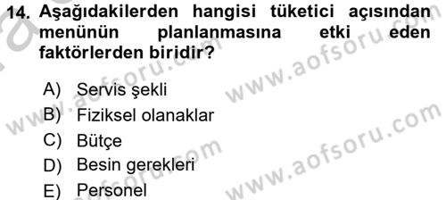 Menü Yönetimi Dersi 2016 - 2017 Yılı (Vize) Ara Sınav Soruları 14. Soru
