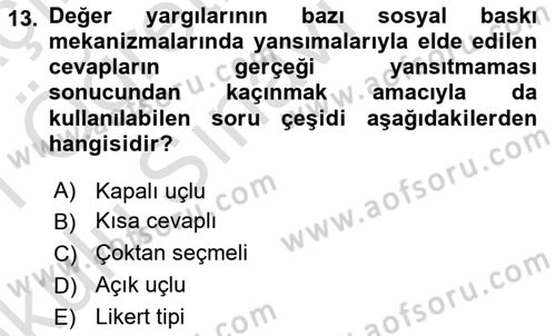 Uluslararası İlişkilerde Araştırma Yöntemleri Dersi 2020 - 2021 Yılı Yaz Okulu Sınav Soruları 13. Soru
