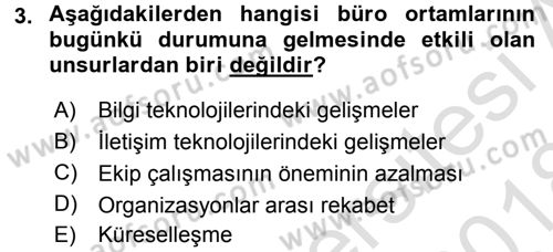 Büro Teknolojileri Dersi 2017 - 2018 Yılı (Vize) Ara Sınav Soruları 3. Soru