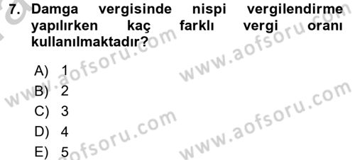 Damga Vergisi Ve Harçlar Bilgisi Dersi 2016 - 2017 Yılı (Vize) Ara Sınav Soruları 7. Soru
