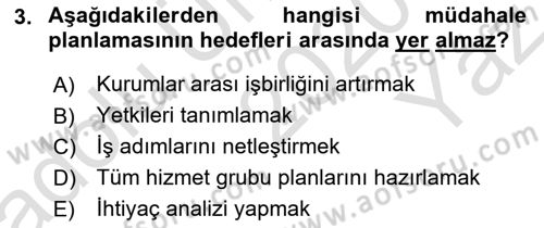Acil Durum Ve Afet Yönetimi Planları Dersi 2020 - 2021 Yılı Yaz Okulu Sınav Soruları 3. Soru