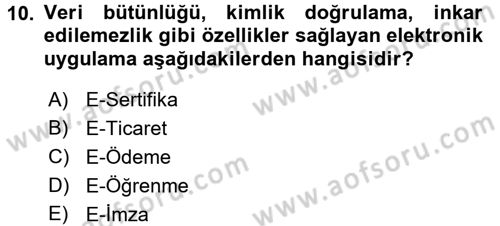 Büro Teknolojileri Dersi 2017 - 2018 Yılı (Vize) Ara Sınav Soruları 10. Soru