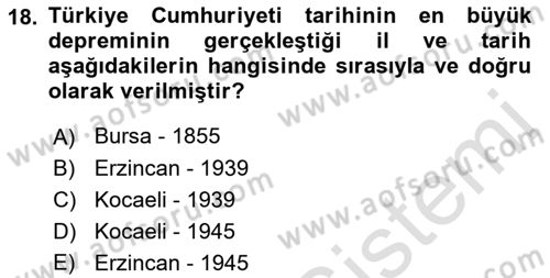 Temel Afet Bilgisi Dersi 2023 - 2024 Yılı (Final) Dönem Sonu Sınav Soruları 18. Soru