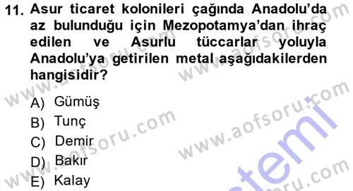 Anadolu Arkeolojisi Dersi 2013 - 2014 Yılı (Vize) Ara Sınav Soruları 11. Soru