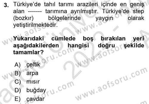 Gıda Coğrafyası Dersi 2022 - 2023 Yılı (Vize) Ara Sınav Soruları 3. Soru