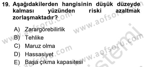 Kent, Planlama ve Afet Risk Yönetimi Dersi 2021 - 2022 Yılı (Final) Dönem Sonu Sınav Soruları 19. Soru