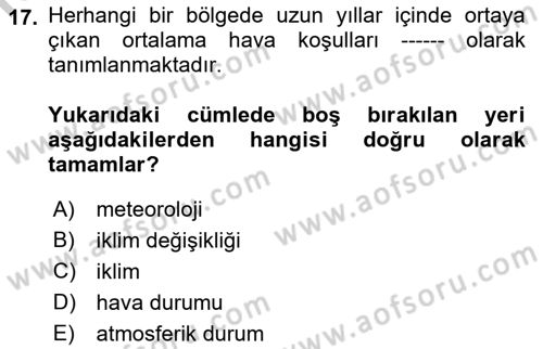 Afet Risk Azaltma Politikaları Dersi 2018 - 2019 Yılı Yaz Okulu Sınav Soruları 17. Soru