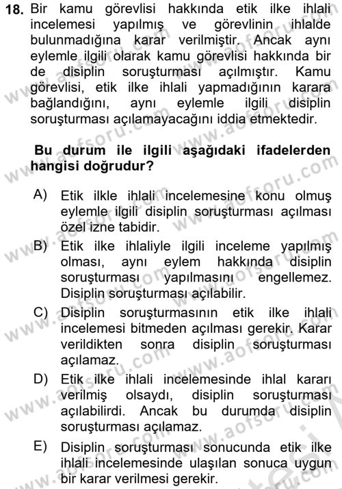 Adalet Meslek Etiği Dersi 2017 - 2018 Yılı (Vize) Ara Sınav Soruları 18. Soru