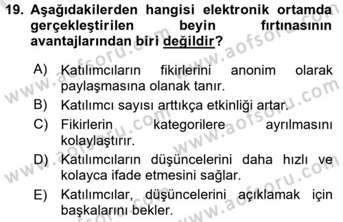 Büro Teknolojileri Dersi 2023 - 2024 Yılı (Vize) Ara Sınav Soruları 19. Soru