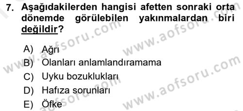 Afet Psikolojisi ve Sosyolojisi Dersi 2018 - 2019 Yılı (Final) Dönem Sonu Sınav Soruları 7. Soru
