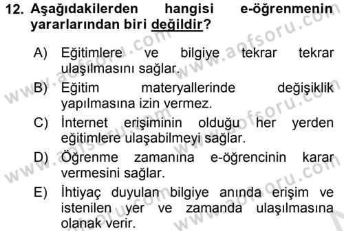 Büro Teknolojileri Dersi 2017 - 2018 Yılı (Vize) Ara Sınav Soruları 12. Soru