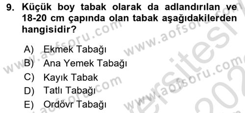 Yiyecek Ve İçecek İşletmeciliği Dersi 2022 - 2023 Yılı (Vize) Ara Sınav Soruları 9. Soru