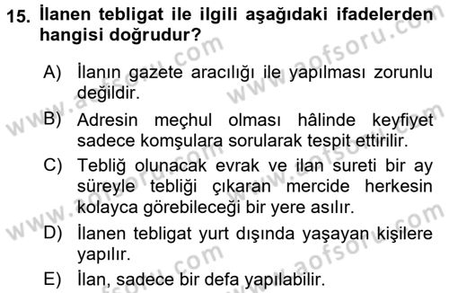Hukuk Dili Ve Adli Yazışmalar Dersi 2016 - 2017 Yılı 3 Ders Sınav Soruları 15. Soru