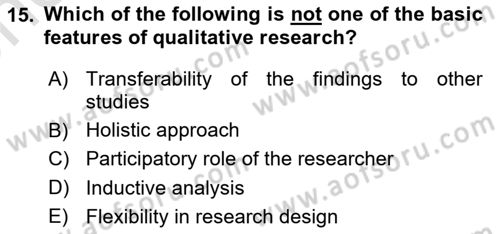 Research Methods Dersi 2021 - 2022 Yılı (Vize) Ara Sınav Soruları 15. Soru