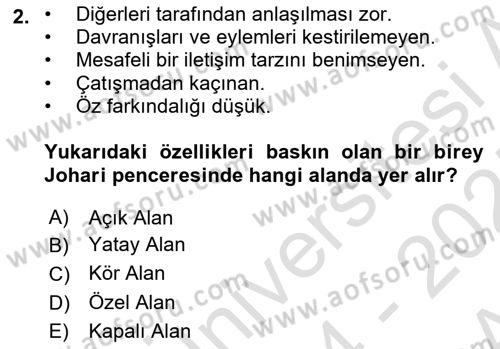 Acil Durum ve Afet Farkındalık Eğitimi Dersi 2024 - 2025 Yılı (Vize) Ara Sınav Soruları 2. Soru