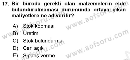 Büro Teknolojileri Dersi 2018 - 2019 Yılı (Final) Dönem Sonu Sınav Soruları 17. Soru