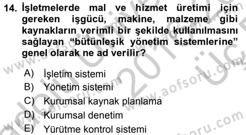 Büro Teknolojileri Dersi 2016 - 2017 Yılı 3 Ders Sınav Soruları 14. Soru