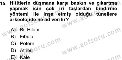Anadolu Arkeolojisi Dersi 2015 - 2016 Yılı (Vize) Ara Sınav Soruları 15. Soru