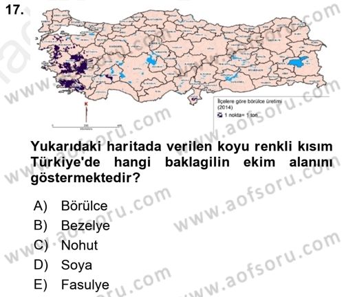 Gıda Coğrafyası Dersi 2018 - 2019 Yılı (Vize) Ara Sınav Soruları 17. Soru