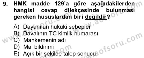 Hukuk Dili Ve Adli Yazışmalar Dersi 2012 - 2013 Yılı (Vize) Ara Sınav Soruları 9. Soru