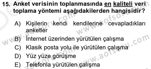 Uluslararası İlişkilerde Araştırma Yöntemleri Dersi 2015 - 2016 Yılı Tek Ders Sınav Soruları 15. Soru