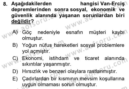 Afet Risk Azaltma Politikaları Dersi 2022 - 2023 Yılı Yaz Okulu Sınav Soruları 8. Soru