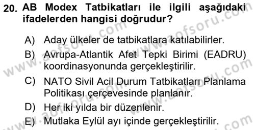 Afet Senaryosu ve Tatbikatlar Dersi 2023 - 2024 Yılı Yaz Okulu Sınav Soruları 20. Soru