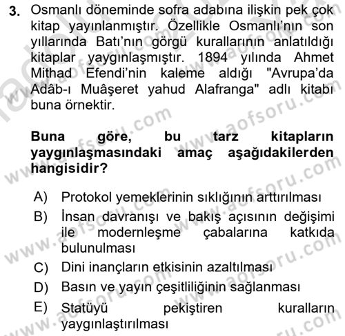 Yemek Sosyolojisi Dersi 2022 - 2023 Yılı Yaz Okulu Sınav Soruları 3. Soru