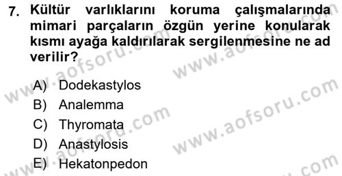 Arkeolojik Alan Yönetimi Dersi 2023 - 2024 Yılı Yaz Okulu Sınav Soruları 7. Soru
