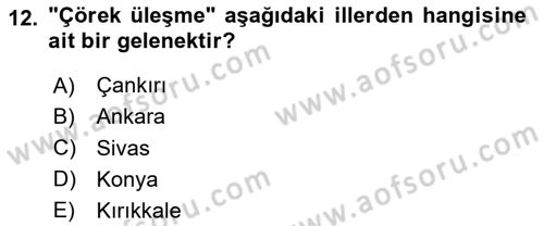 Yöresel Mutfaklar Dersi 2023 - 2024 Yılı (Vize) Ara Sınav Soruları 12. Soru