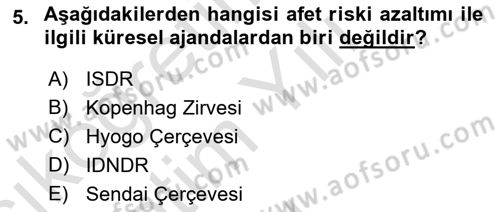Sürdürülebilir Kentsel Dayanıklılık Dersi 2022 - 2023 Yılı Yaz Okulu Sınav Soruları 5. Soru