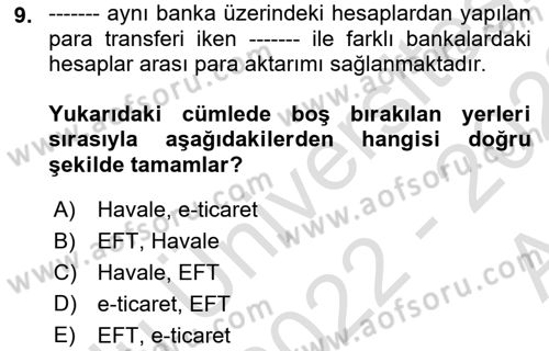 Büro Teknolojileri Dersi 2022 - 2023 Yılı (Vize) Ara Sınav Soruları 9. Soru
