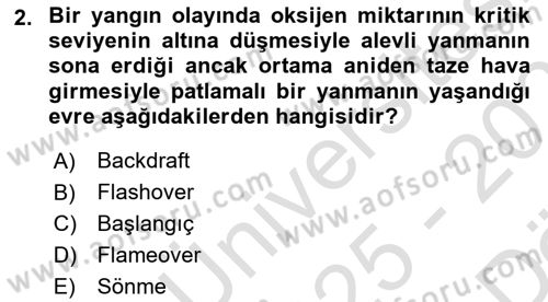 Yangın ve Yangın Güvenliği Dersi 2025 - 2026 Yılı (Vize) Ara Sınav Soruları 2. Soru
