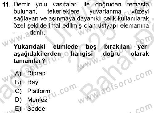Acil Durum ve Afetlerde Ulaştırma Yönetimi ve Uygulamaları Dersi 2025 - 2026 Yılı (Vize) Ara Sınav Soruları 11. Soru